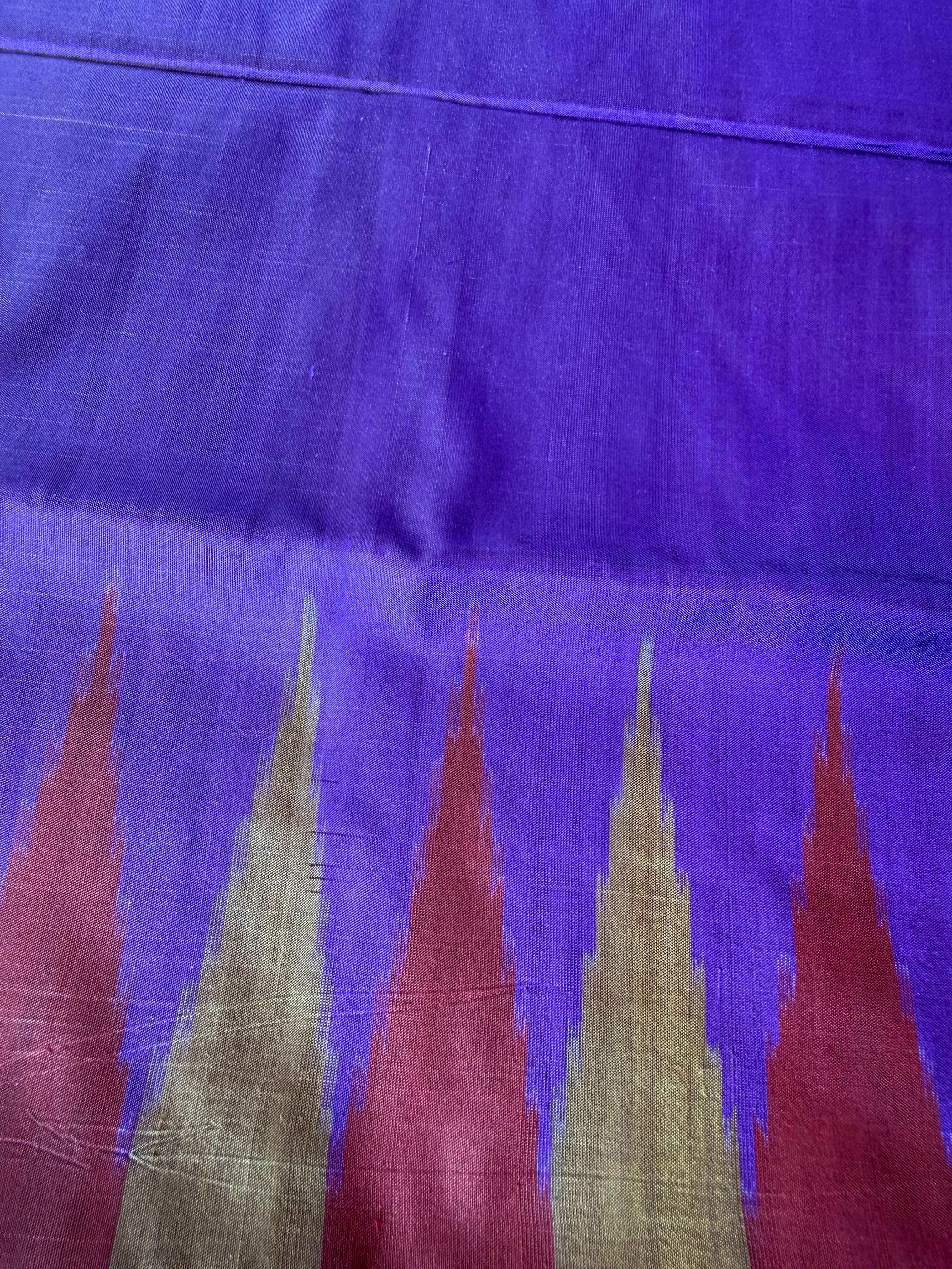 Blue, Turquoise & Maroon Mulberry Silk Ikat Saree