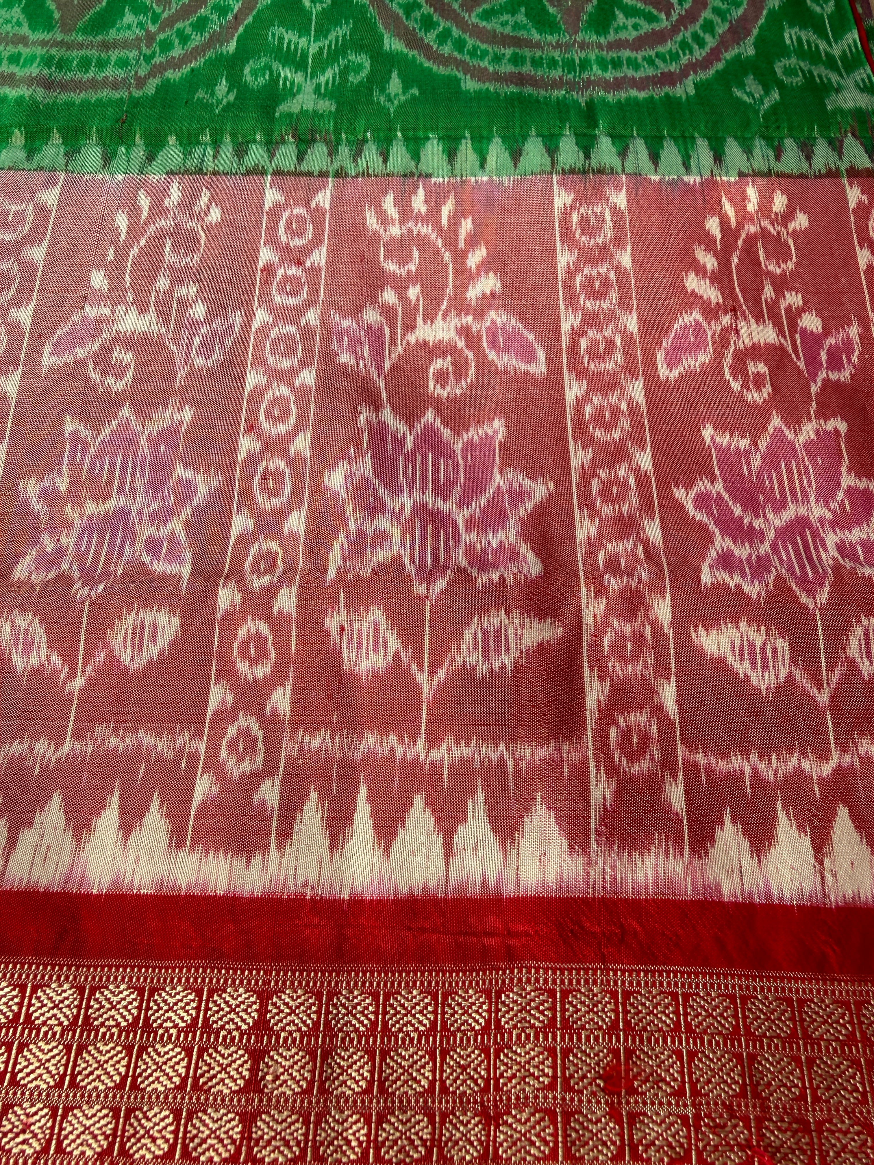 Green & Purple Mulberry Silk Ikat Saree