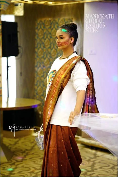 Countryside tiedye ikat mulberry silk saree