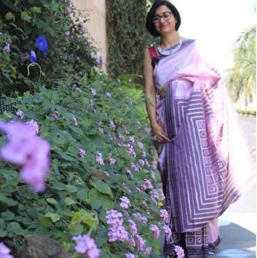 Calligraphy tiedye ikat mulberry silk saree