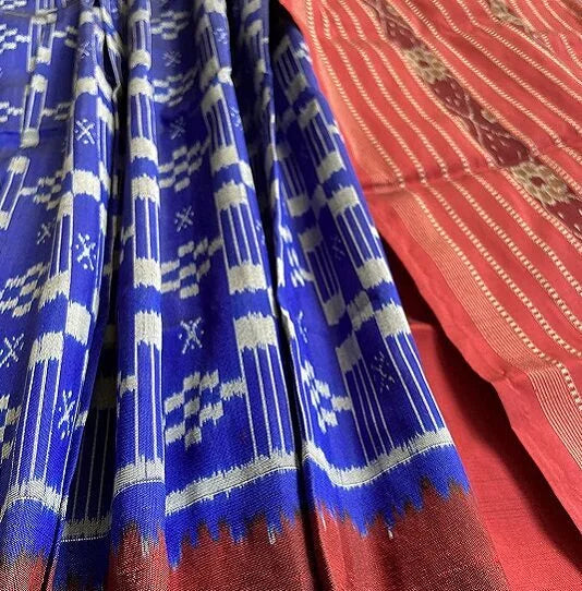 “Utopian city” mulberry silk tie-dye ikat saree